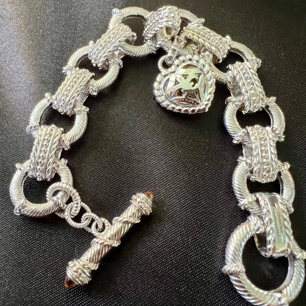 Judith Ripka Sterling silver Bracelet with Heart toggle (yellow topaz stone) - Picture 4 of 8